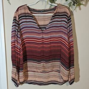 Michael Stars Silk Stripe Colorful Flowy V Neck Blouse Size Large